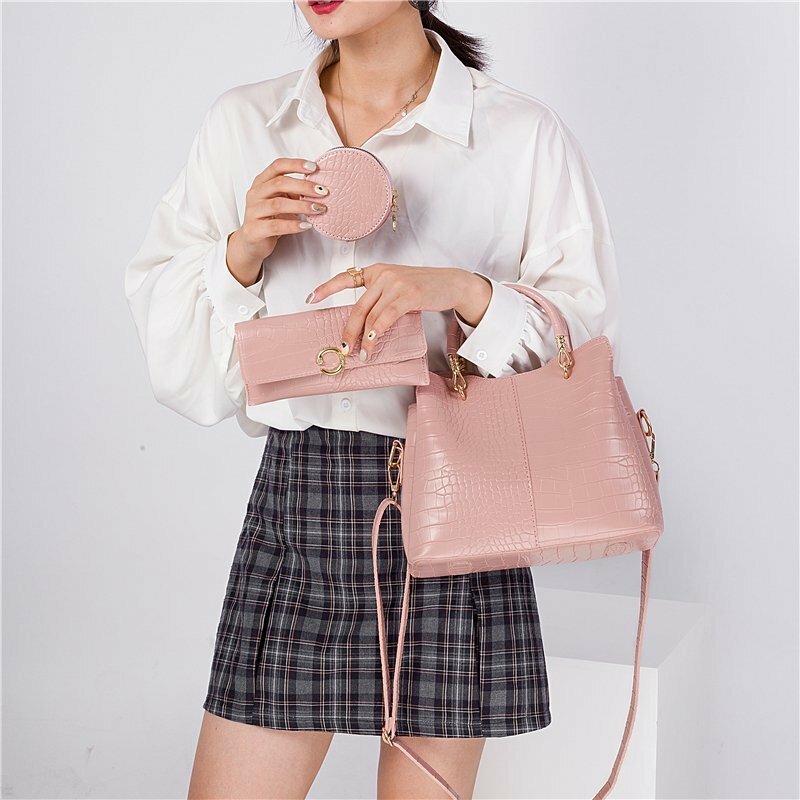 Crocodile Pattern 3 Piece Set Composite Handbag High Quality PU Leather Shoulder Bags for Women 2021 Ladies Fashion Crossbody