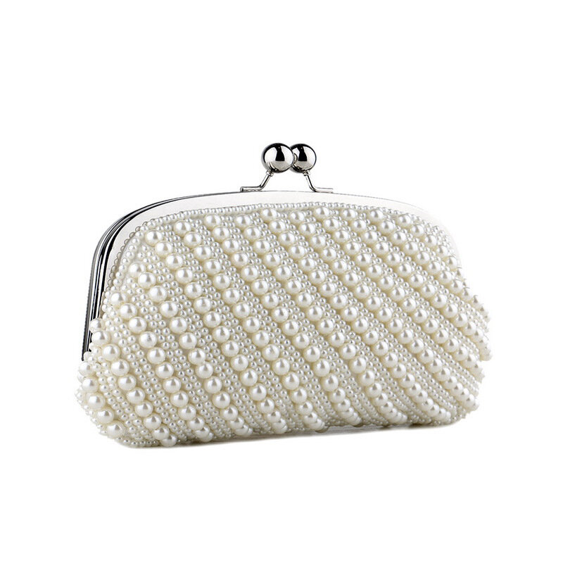 Fashion Lady's White Striped Pearl Evening Bag abito da sposa per banchetti con borsa da sera borsa a tracolla con una spalla