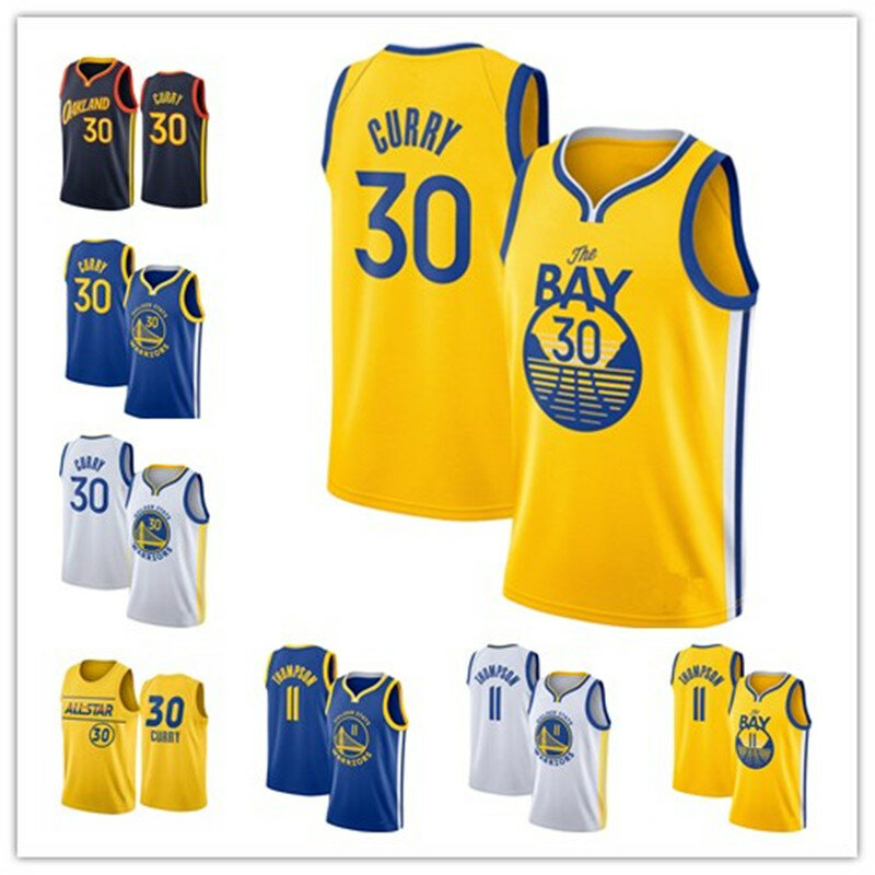 Mens เสื้อบาสเกตบอล Golden State Warriors Stephen 30 # Curry Klay 11 Thompson Gold Swingman Jersey Stitched