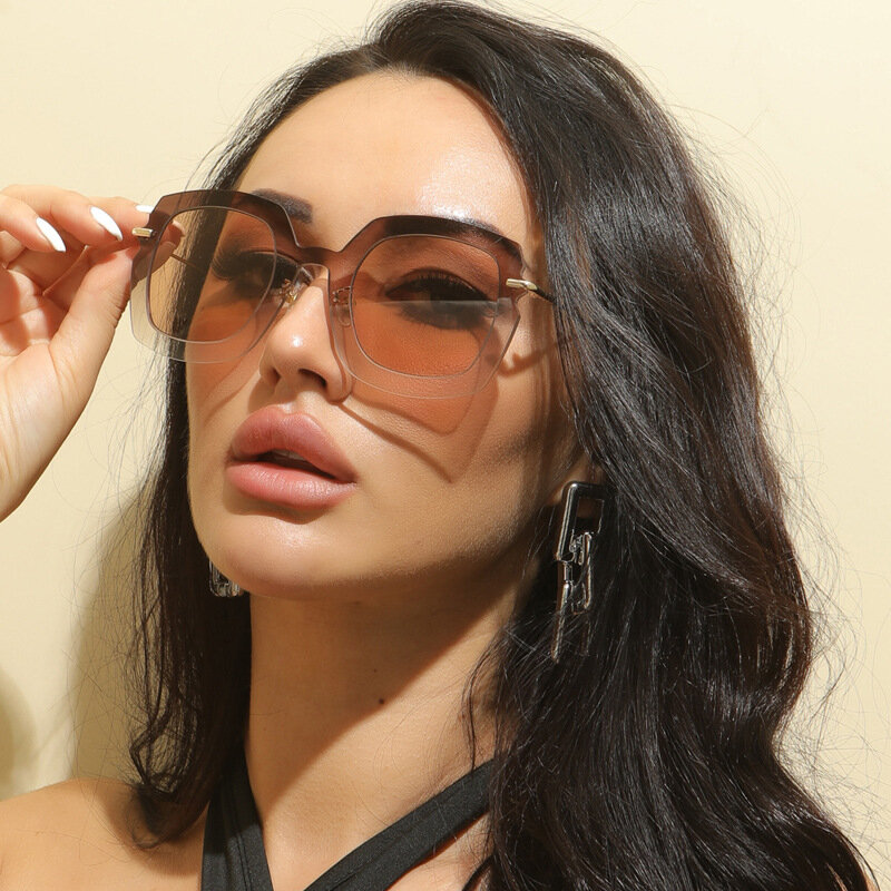 Солнцезащитные очки без оправы для мужчин и женщин UV-400, квадратные цельные, с прозрачной градиентной оправой, роскошные дизайнерские