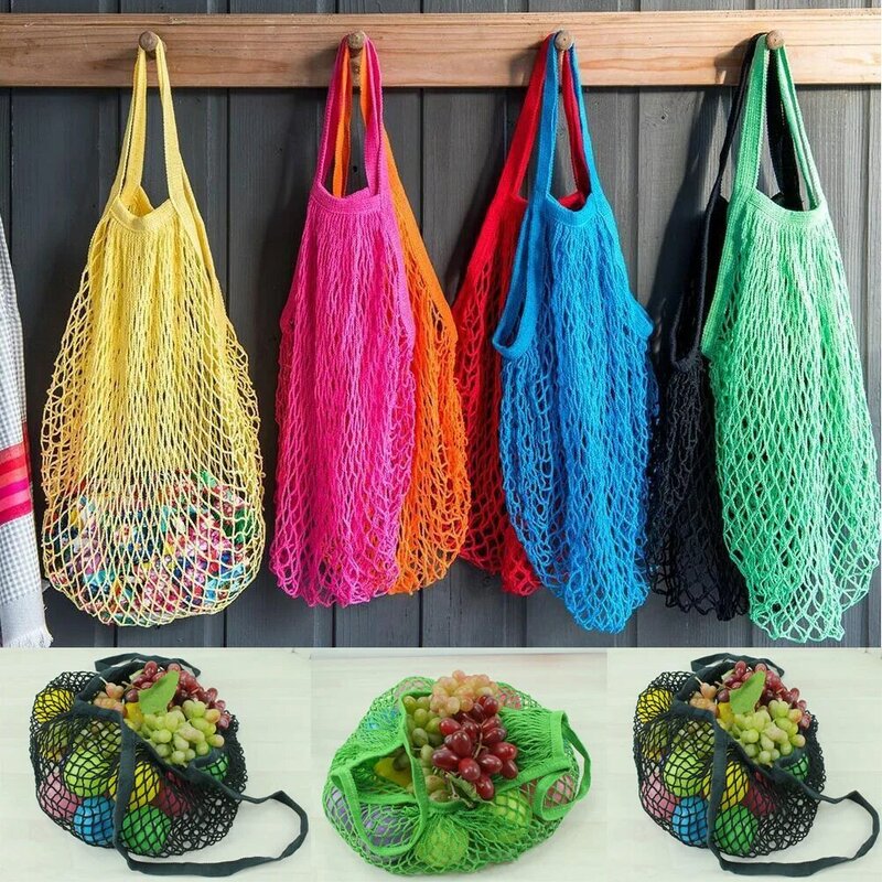 1PC Portable Reusable Fruit Shopping String Grocery Shopping Bags Durable Fruit Storage Mesh Net Woven Market Handbag Tote