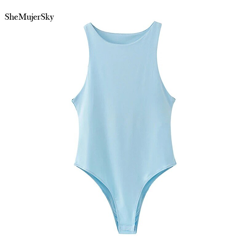 SheMujerSky Women Sleeveless Bodysuit O-neck Slim Elastic Bodysuits 2019 Overalls Jumpsuit