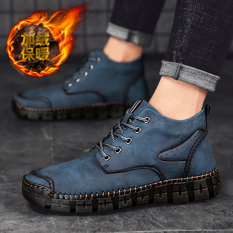 Men Leather Shoes Mens Comfortable Jogging Shoes plush Casual boots winter Waterproof Outdoor Sports Designer Sneakers Loafers