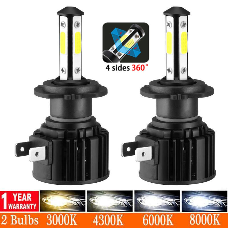 2 sztuk 20000LM LED reflektory samochodowe H7 H8 H9 H11 HB3 9005 HB4 9006 12V 4 strony żarówka 6000K 8000K LED żarówki lampa przeciwmgielna samochodu światła