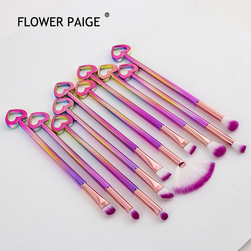 꽃 PAIGE 10 개 심장 모양의 메이크업 브러쉬 세트 화장품 브러쉬 미용 도구 키트 파운데이션 눈썹 파우더 립 아이 섀도우