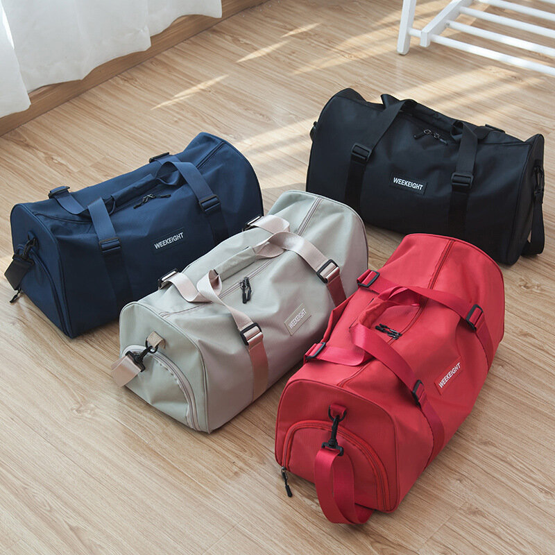 大容量のポータブルトラベルバッグ,フィットネスバッグ,調節可能なショルダーストラップ,単色,文字の形
