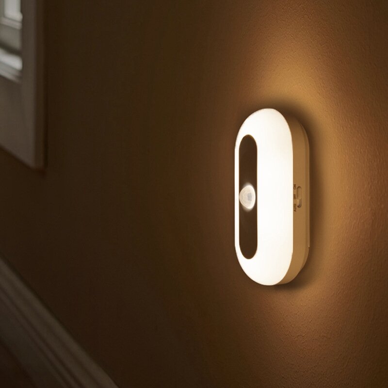 Veilleuse LED à capteur de mouvement, rechargeable par USB, magnétique pour armoire murale, veilleuse intelligente à Induction corporelle