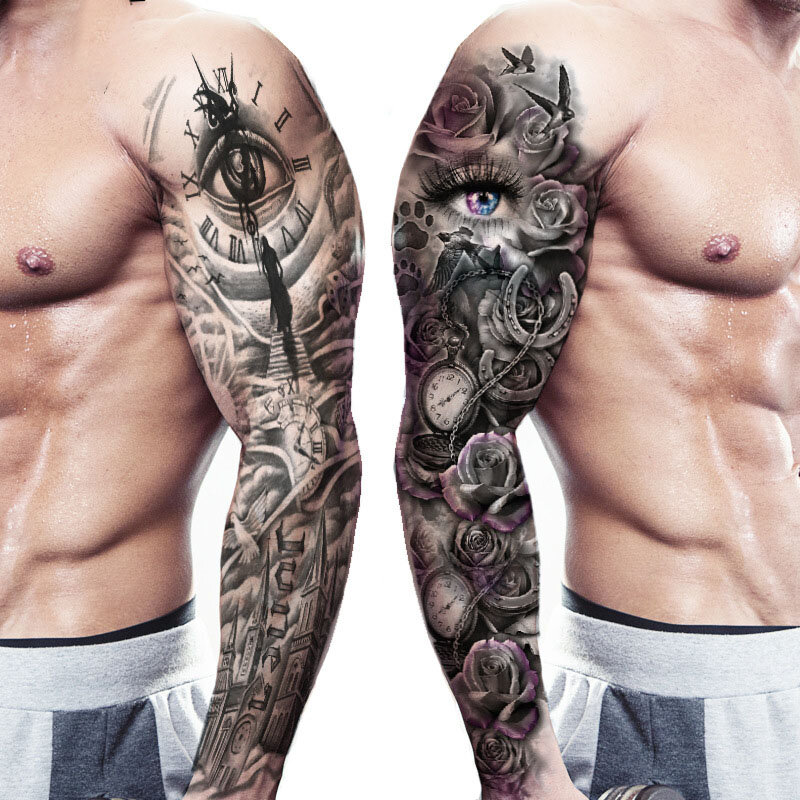 Tatuaje temporal a prueba de agua para hombre y mujer, tatuaje temporal de brazo completo, pegatinas para el cuerpo, envío directo