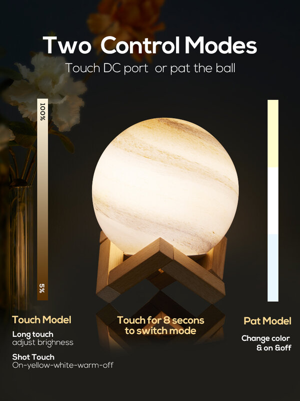 Moonlight Night Light Rechargeable Color-changing Touch Ball Brightness Adjustable Children's Room Home Decoration Table Lamp