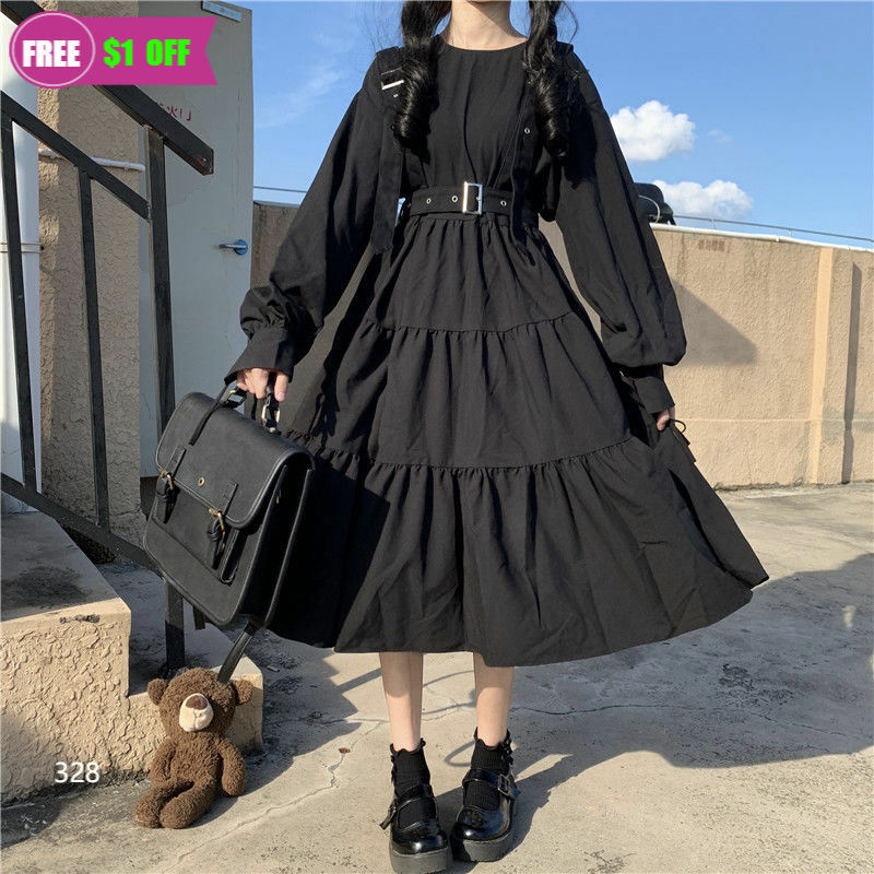 Vintage Lolita Gothic Dress 2021 Japanese Harajuku Sweet Lolita Streetwear Women Dress Gothic Punk Long Sleeve Dress Women