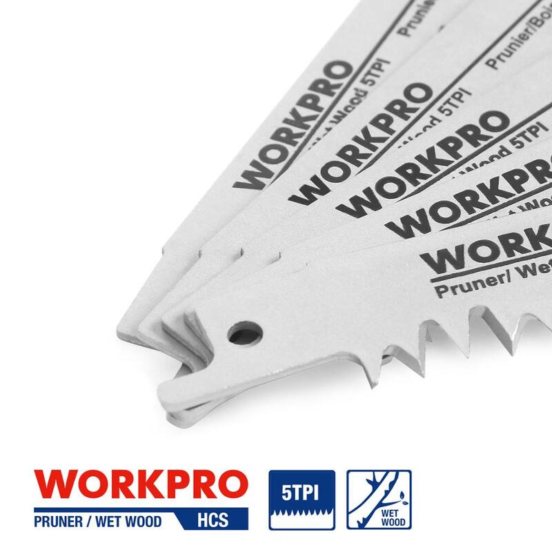WORKPRO-Hojas de Sierra de vaivén para podar madera, hojas de sierra de vaivén para corte rápido de madera (5 TPI), paquete de 5, 9 pulgadas x 1,3x5 t, 230mm