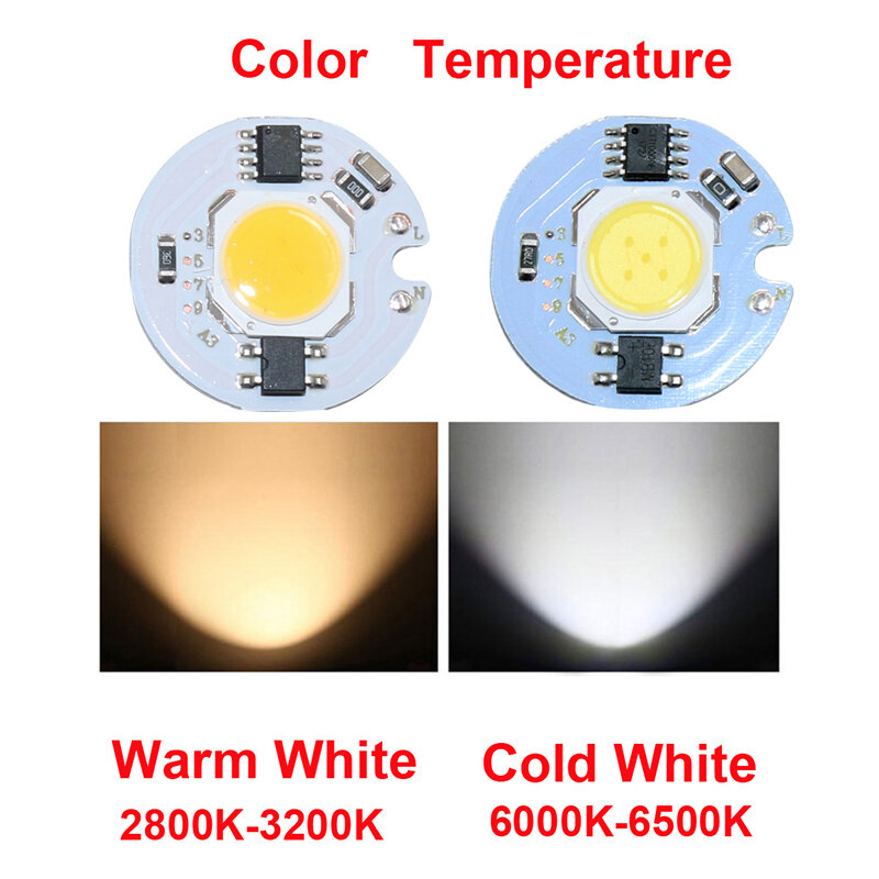 Chip de lámpara LED COB de 3W, 5W, 7W, 10W, 12W, CA de 110V, luz blanca fría y cálida, controlador IC inteligente, compatible con proyector led DIY