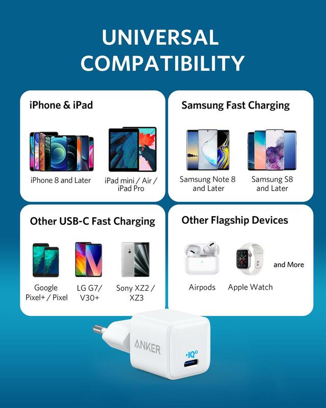 Зарядное устройство Anker Nano для iPhone, 20 Вт, PIQ 3,0, прочное компактное быстрое зарядное устройство, PowerPort III USB-C Charger для iPhone 12 series