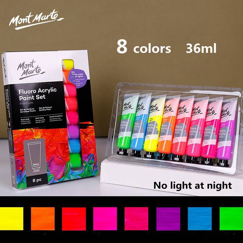 Mont Marte 18Ml 8 Warna Metalik/Neon/Dasar Set Cat Akrilik untuk Kanvas Kayu Keramik Kain Kerajinan Persediaan Lukisan