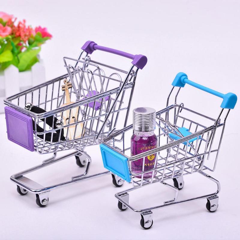 Mainan Bayi Supermarket Hand Trolley Mini Keranjang Belanja Dekorasi Desktop Penyimpanan Hadiah Mainan Rumah Boneka Aksesoris Perabot