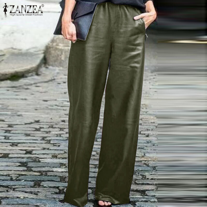 Talla Grande Para mujeres Cintura Elástica Pantalones Largos Casual Bolsillos Cargo Pantalones de pierna ancha