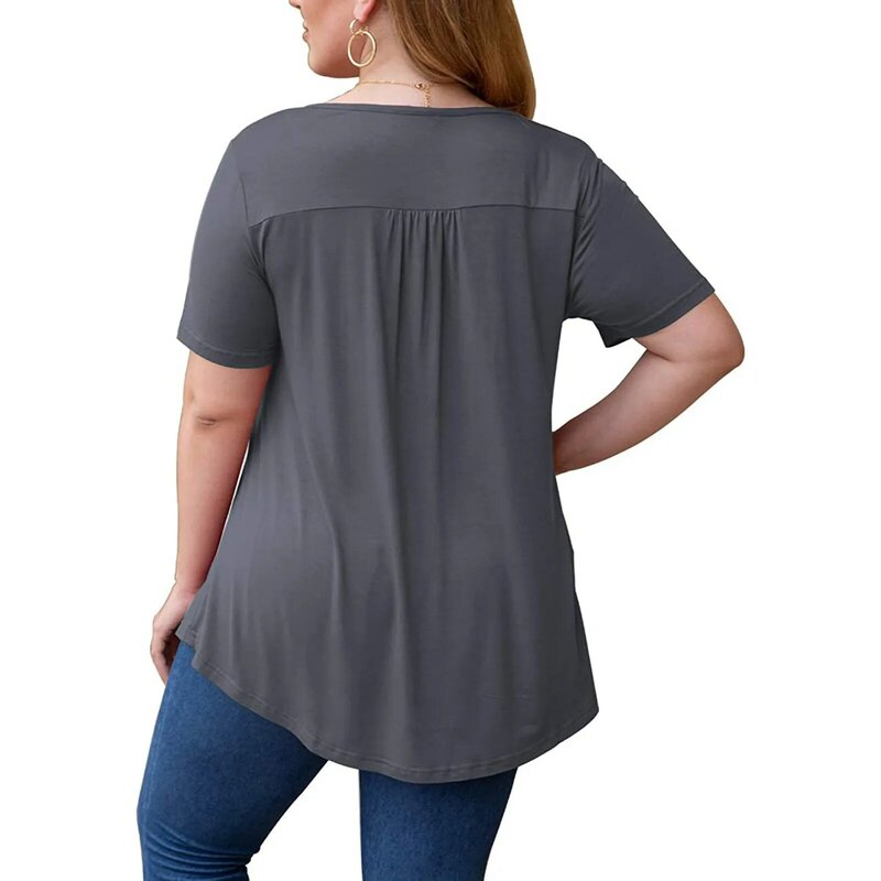 Blusa de encaje para mujer, camisa de manga corta con cuello redondo, color liso, informal, talla grande 5XL, 2021