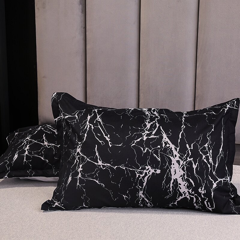 黒と白の色ベッドリネン大理石反応性プリント布団カバーセットhousse · ド · クエット寝具セットクイーン寝具