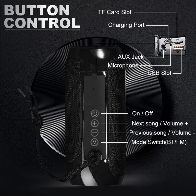 Przenośny głośnik Bluetooth bezprzewodowy bas kolumna wodoodporny na zewnątrz głośniki z USB wsparcie AUX TF głośnik niskotonowy głośnik TG117