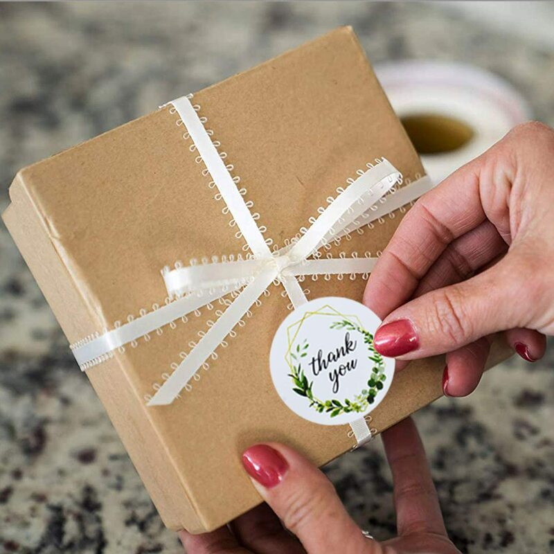 2 inch Greenery Frames Thank You Stickers Roll Green Round Boho Labels for Wedding Food Packaging 500PCS