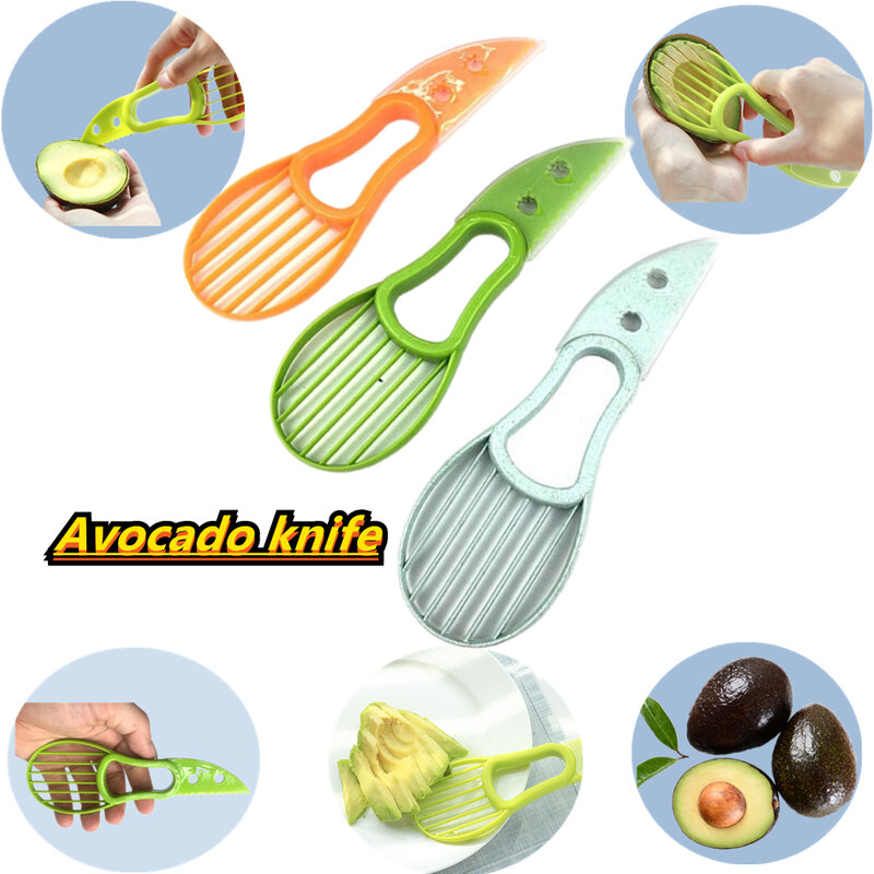 3 em 1 abacate multi-purpose faca separador slicer ralador plástico descascador cozinha vegetal e frutas gadget pitting