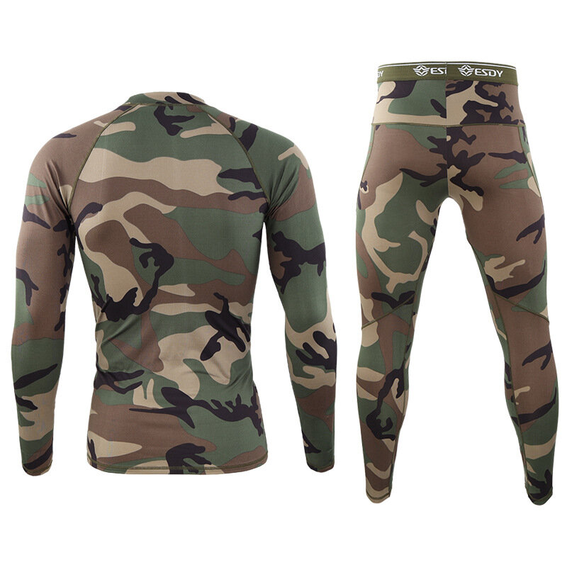New Men 'S Camouflage ความร้อนชุดชั้นในชุดยาว Johns อเนกประสงค์ยาว Johns การฝึกอบรมกีฬา Camo กีฬา Run Tracksuit ชุดชั้นในกล...