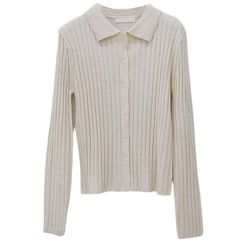Knitted Cardigan Women Spring and Autumn New Gentle Style Sweater Knitted Cardigan Polo Collar Coat Women's Loose and Lazy Top