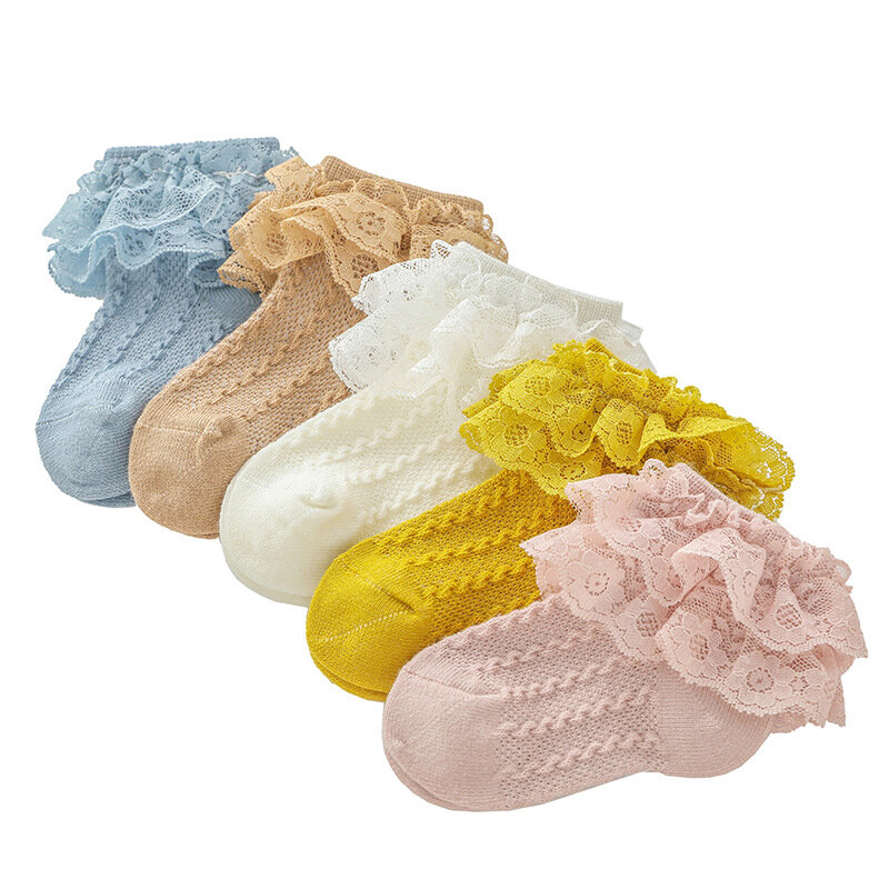 Calcetines con tutú de encaje para bebé, accesorios para niña recién nacida, con volantes cálidos, de algodón, Color sólido, suaves, de princesa, 0 a 5T, 2020