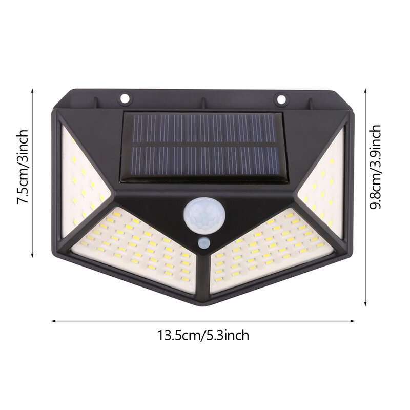 100LED ضوء الجدار الشمسية (التحكم في مصابيح توجيهية جسم الإنسان) قذيفة سوداء ضوء أبيض ZC001251