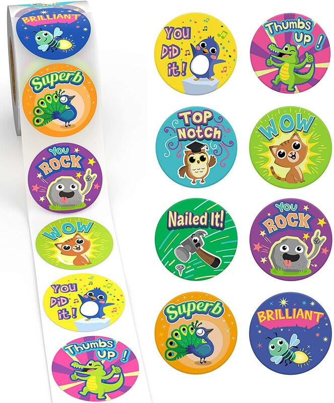 500 Pcs/roll Cute Animals Reward Stickers with Word Motivational Stickers for School Teacher Student Stationery Stickers Kids