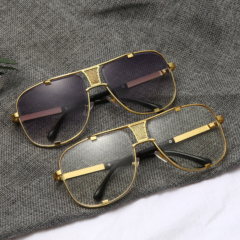 Gafas de sol de Metal para hombre, lentes de sol cuadradas Vintage, de lujo, UV400