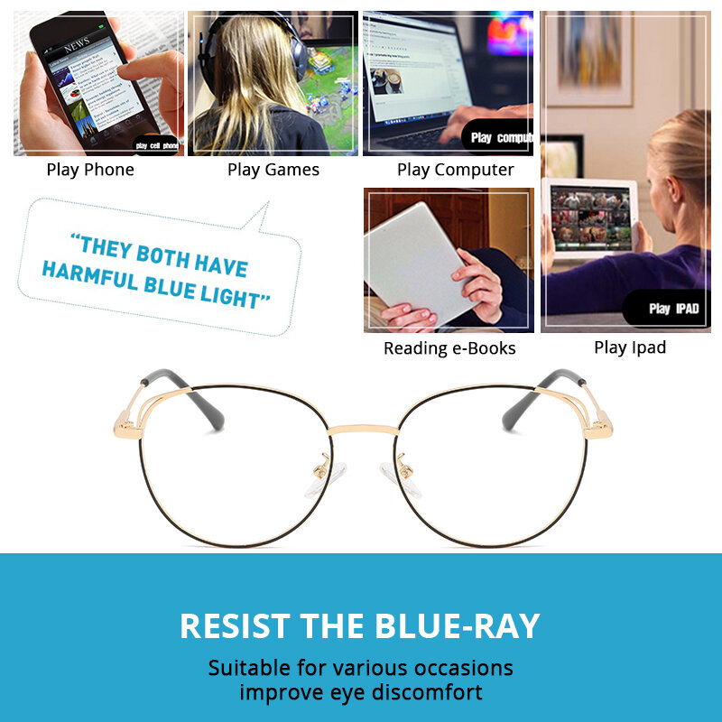 COASION-نظارات بصرية مضادة للضوء الأزرق للنساء ، إطار معدني ، حجب الضوء الأزرق ، CA1593