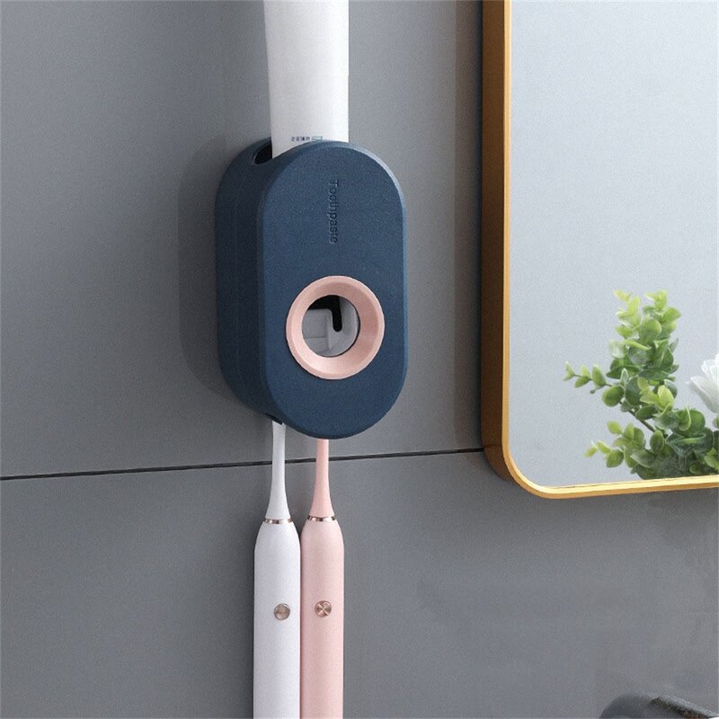 Dispenser di dentifricio accessori per portaspazzolino da bagno antipolvere per montaggio a parete per bagno spremiagrumi automatico