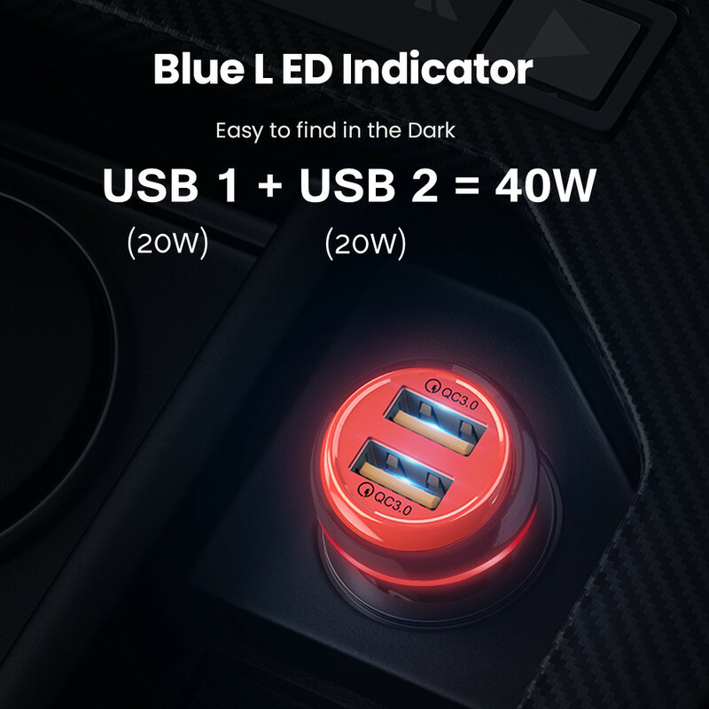 Elough 40W Car Charger 4.0 QC3.0 PD ประเภท C USB Charge Fast Charger สำหรับ Iphone 11 12 xiaomi โทรศัพท์มือถือ