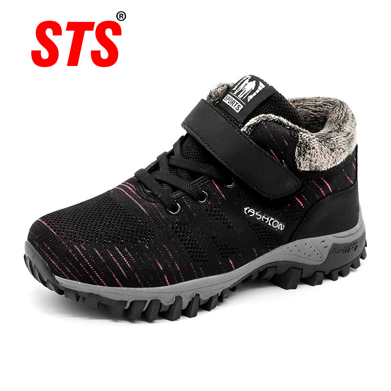 STS Women Shoes Winter Keep Warm Plus Velvet Cotton Shoes Lady Non-Slip Outdoor Flats Hiking Mesh Running Sneakers Women Shoes