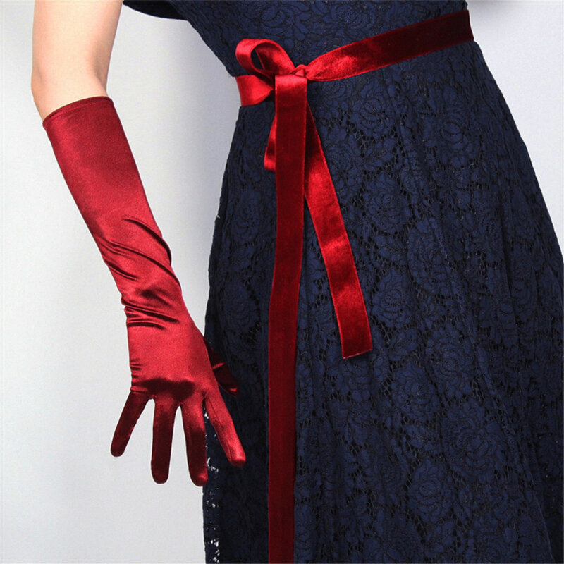 Jedwabne rękawiczki 22cm elastyczne jedwabne satynowe duże czerwone czerwone kobiece krótkie rękawice przeciwsłoneczne SCDH22