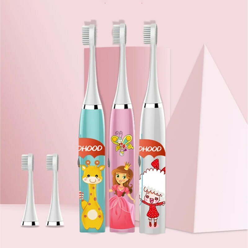 W9 – brosse à dents électrique Double face pour enfants, motif dessin animé, étanche, nettoyage buccal, batterie à auto-alimentation