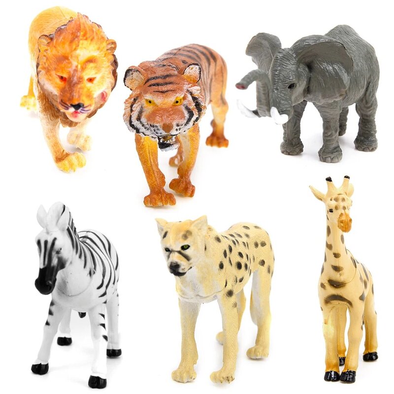 6x Plastic Wild Animals Toy Set Plastic Tiger Leopard Lion Giraffe Zebra Eleph