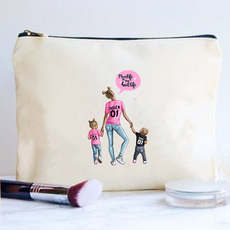 Super mamá Life-bolsa de cosméticos estampada para mujeres, bolsos de maquillaje para mujeres, organizador de cosméticos, bolso de viaje, bolsa de aseo