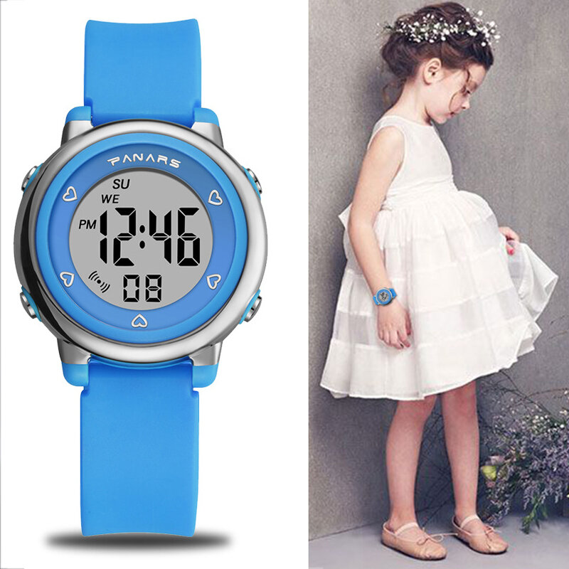 PANARS-어린이 스포츠 시계, 어린이 디지털 시계, 방수, LED 알람, 전자 손목 시계, 학생 시계, 여아용