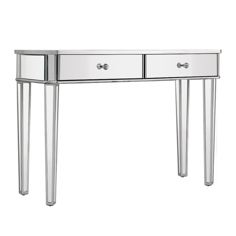 뜨거운 판매 미러 된 유리 드레싱 테이블 2 서랍 + 3 접는 거울 의자 테이블 의자 침실 드레서 1-7 배달 시간
