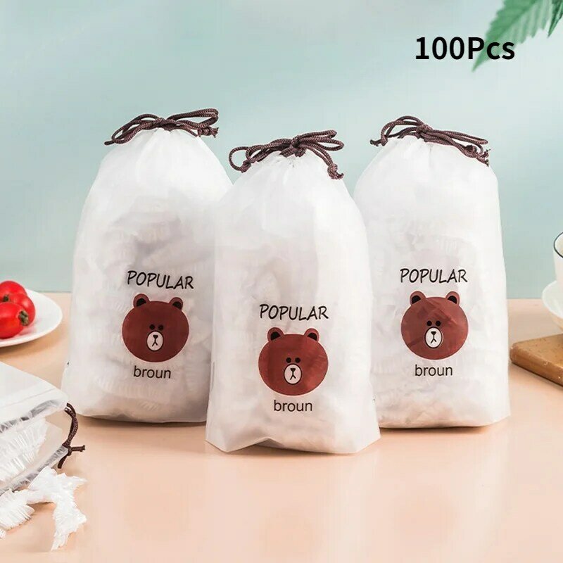 100 sztuk jednorazowe do jedzenia plastikowe osłony przeciwpyłowe zachowywanie świeżości torba pokrywa misy elastyczne do kuchni do jedzenia pokrywy osłony przeciwpyłowe torba do przechowywania żywności
