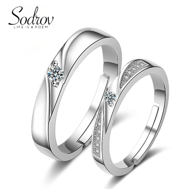 SODROV 925 Silver Ring Set Engagement Ring Wedding Jewelry Rings for Couples S925 Jewelry Resizable Ring