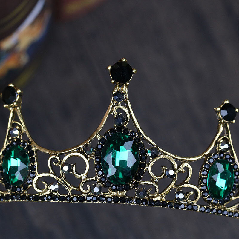 Hot Sale Vintage Baroque Style Green Crystal Tiaras and Crowns Headwear Noiva Bridal Bride Wedding Party Hair Jewelry Diadem