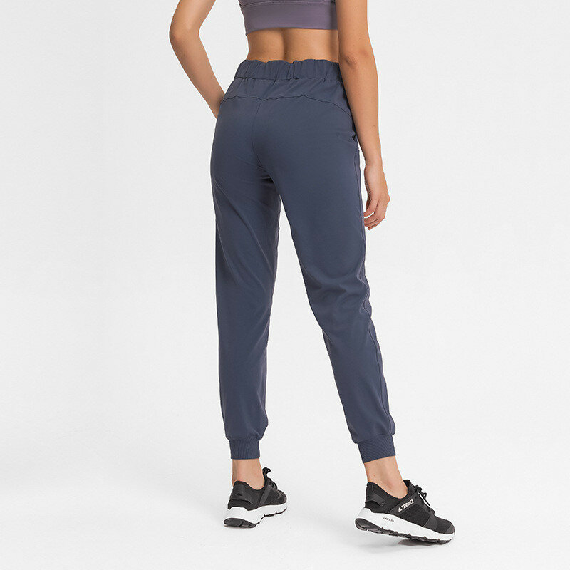 Женские спортивные штаны Lulu, леггинсы для бега и йоги, одежда Fintess, Спортивные прямые штаны с завязками на талии, штаны с карманами для ног
