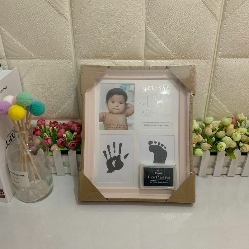 Anyuanrecién nacido, adornos con estampado de manos y pies, marco de fotos de 12 meses con almohadilla de tinta artesanal, decoración del hogar para bebés y niños