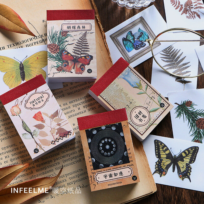 Libro de pegatinas de mariposa Retro para decoración, álbum de recortes DIY, diario, pegatina estética coreana, papelería, 50 hojas por paquete
