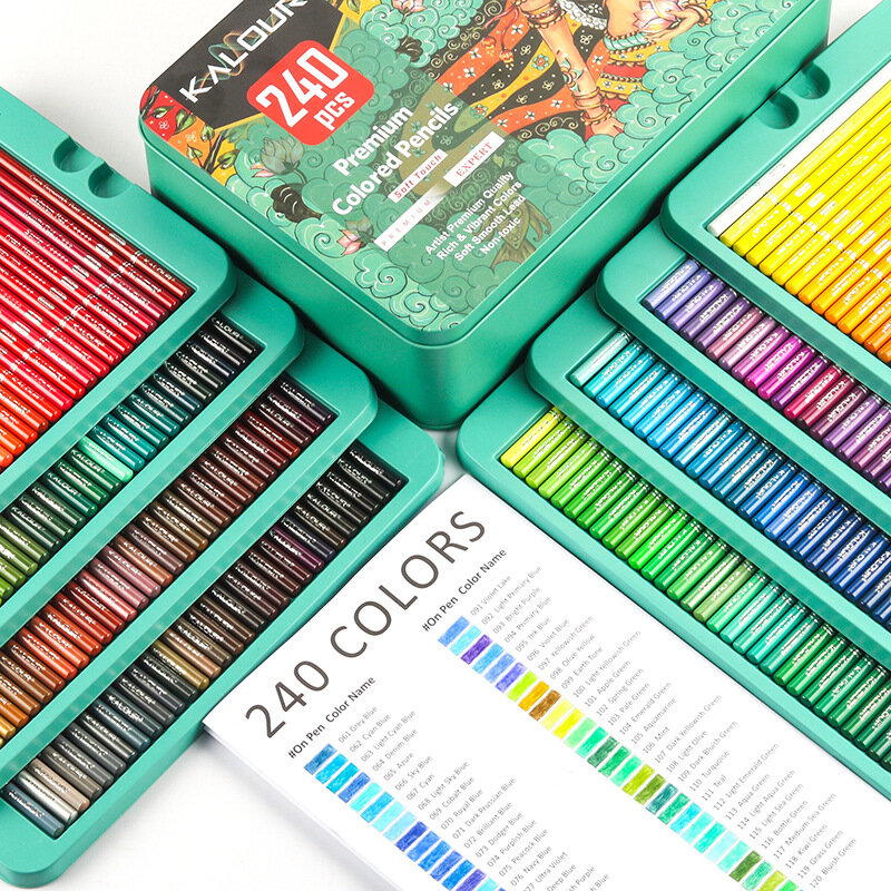 Kalour 240ชุดดินสอสีศิลปิน Professional น้ำมันดินสอสี Sketch ดินสอวาดรูปสำหรับสีภาพวาด Art Supplies