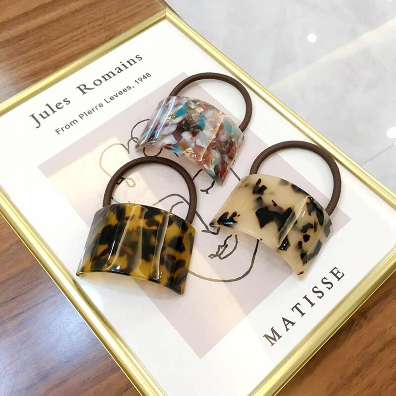 1pcsAcrylic Ponytail Cuff Decorative Ponytail Holders Tortoise Shell Hair Cuff Hair Ties French Leopard Design Elastic Rubb