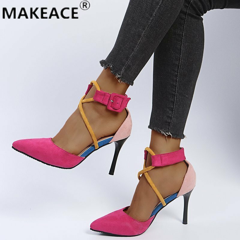 35-43 Sandal Wanita Ukuran Besar Baru Beludru Kepala Bun Sandal Hak Super Tinggi Mode Warna Cocok Sepatu Wanita Keren Sepatu Pesta